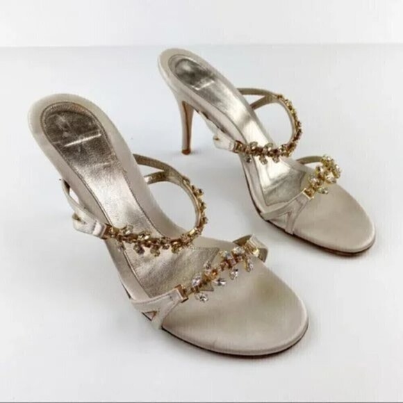 L'Autre Chose Cream Rhinestone Embellished Heel Evening Sandals Size 8 - Picture 4 of 15
